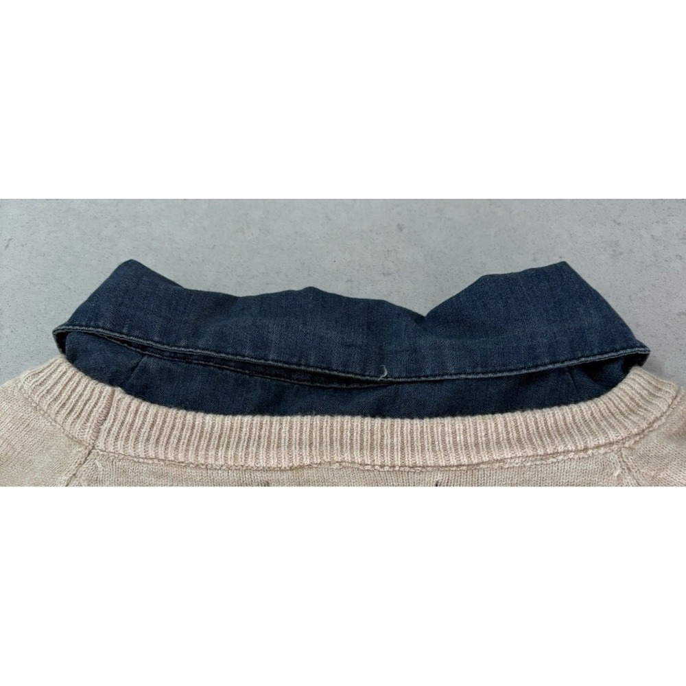 Ness Light Oatmeal Knit 3D knit appliqué Beanie Denim Shirt Collar Large Sweater - Picture 8 of 13